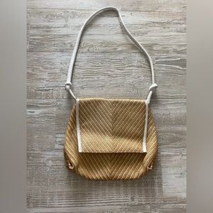 Susan Gail Straw Shoulder Bag with White Strap